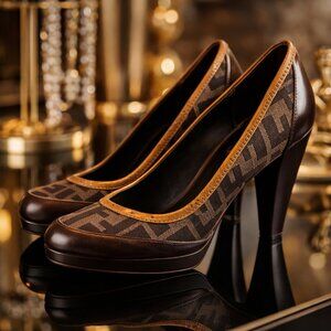 FENDI Rare Monogram Logo Court  Heels